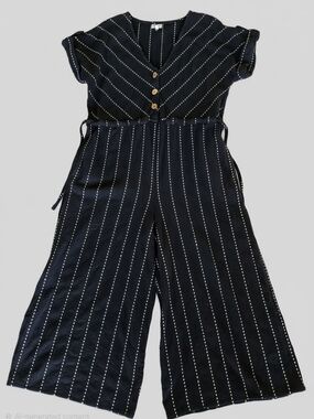 World Market Black Jumpsuit with White Pinstripes
